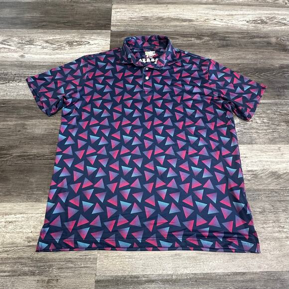 Tailor Byrd Navy Bue Purple Men XL Geometric Patterned Golf Polo Shirt Wicking - Picture 2 of 10